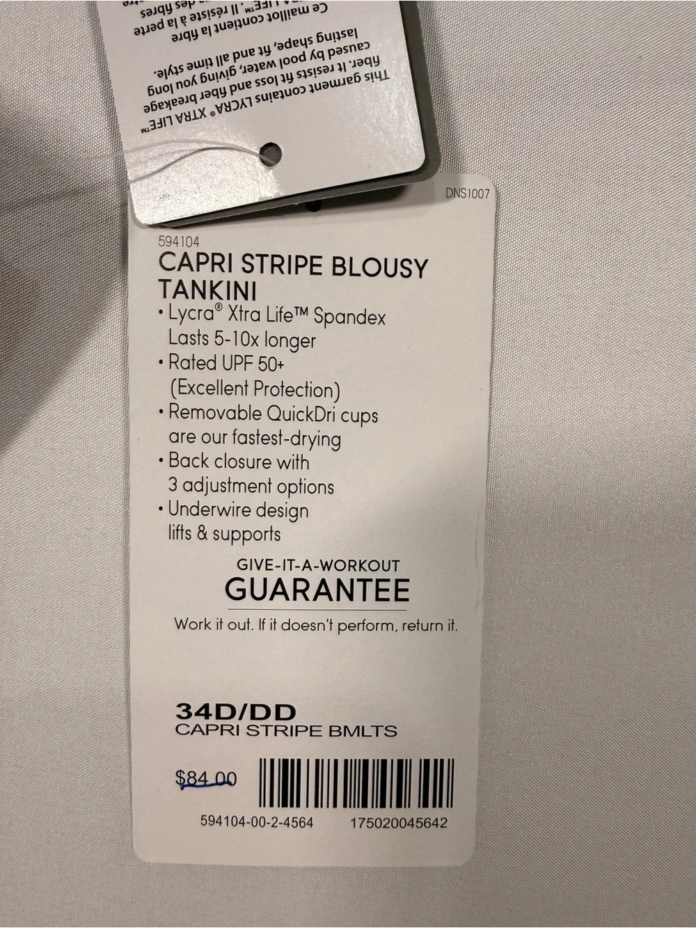 NWT Athleta Capri Stripe Blousy Tankini Top 34 D/DD UPF 50+